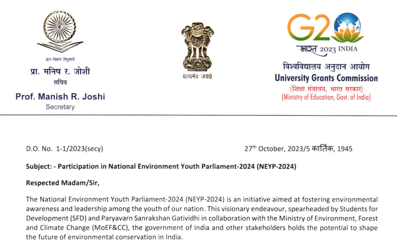 National Environment Youth Parliament 2024 (NEYP-2024): Fostering Green Leadership Among India’s Youth