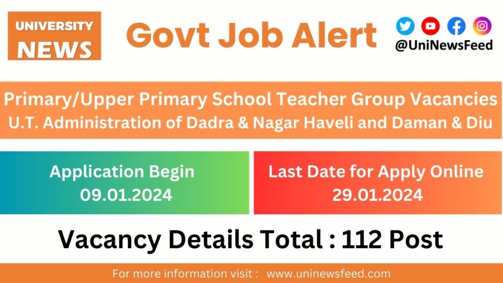 Primary and Upper Primary School Teacher Group Vacancies- U.T. Administration of Dadra & Nagar Haveli and Daman & Diu