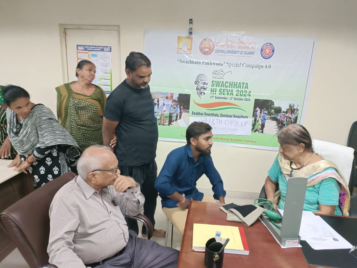 Central University of Gujarat, Swachhata Hi Seva, health check-up, sanitation workers, Gandhinagar, Kundhela campus