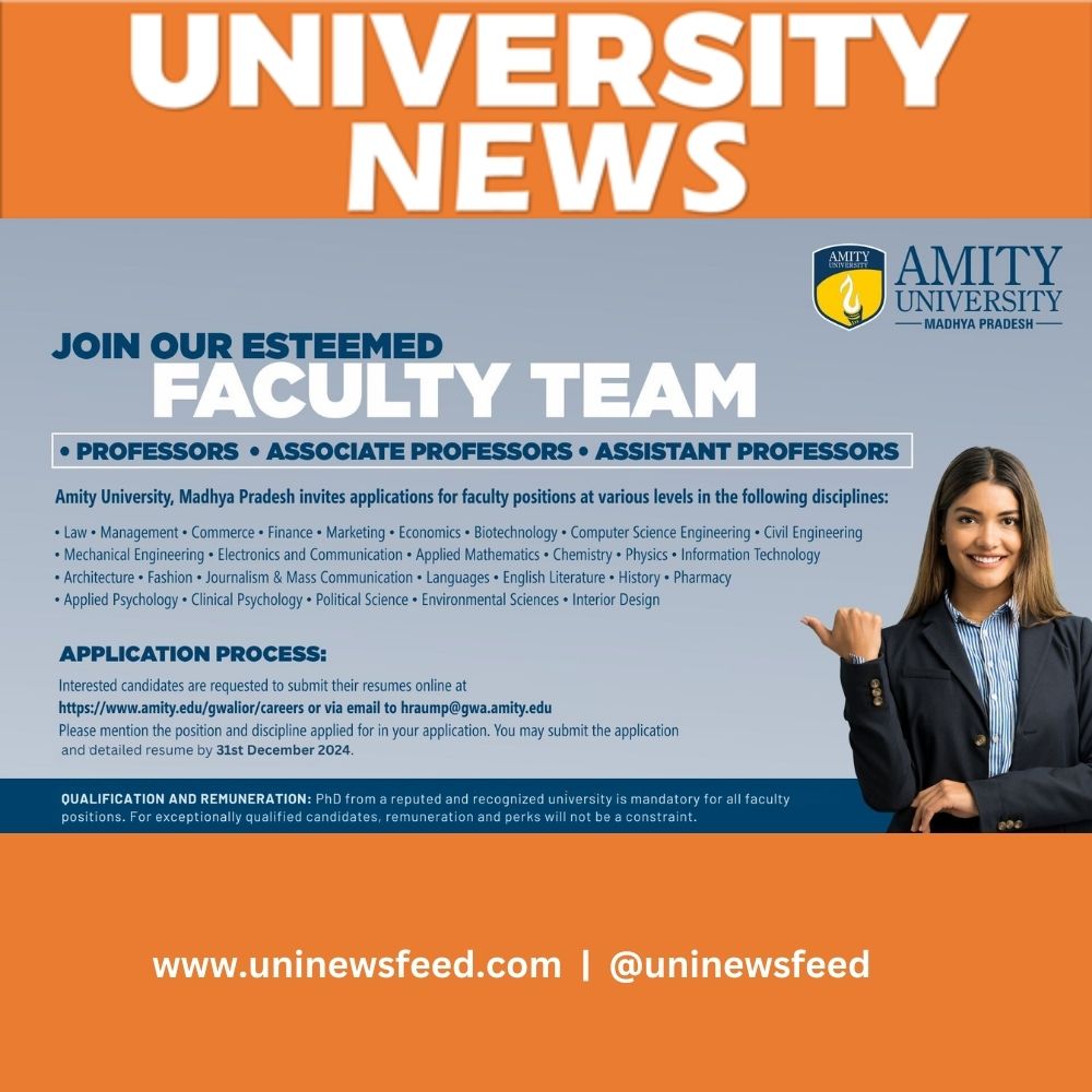 Amity University Madhya Pradesh faculty recruitment, Amity University jobs, faculty positions, Professor job, Associate Professor job, Assistant Professor vacancy, teaching positions, apply for faculty job, faculty job in India, Amity University careers, academic jobs in India, Ph.D. faculty positions