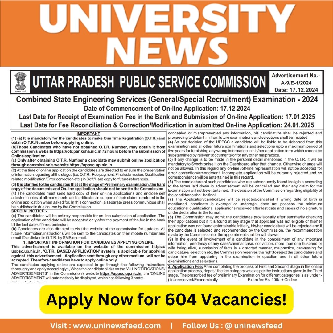 UPPSC Assistant Engineer Recruitment, AE vacancies UP 2024, UPPSC AE apply online, UPPSC AE eligibility, UPPSC AE fees, UPPSC AE age limit